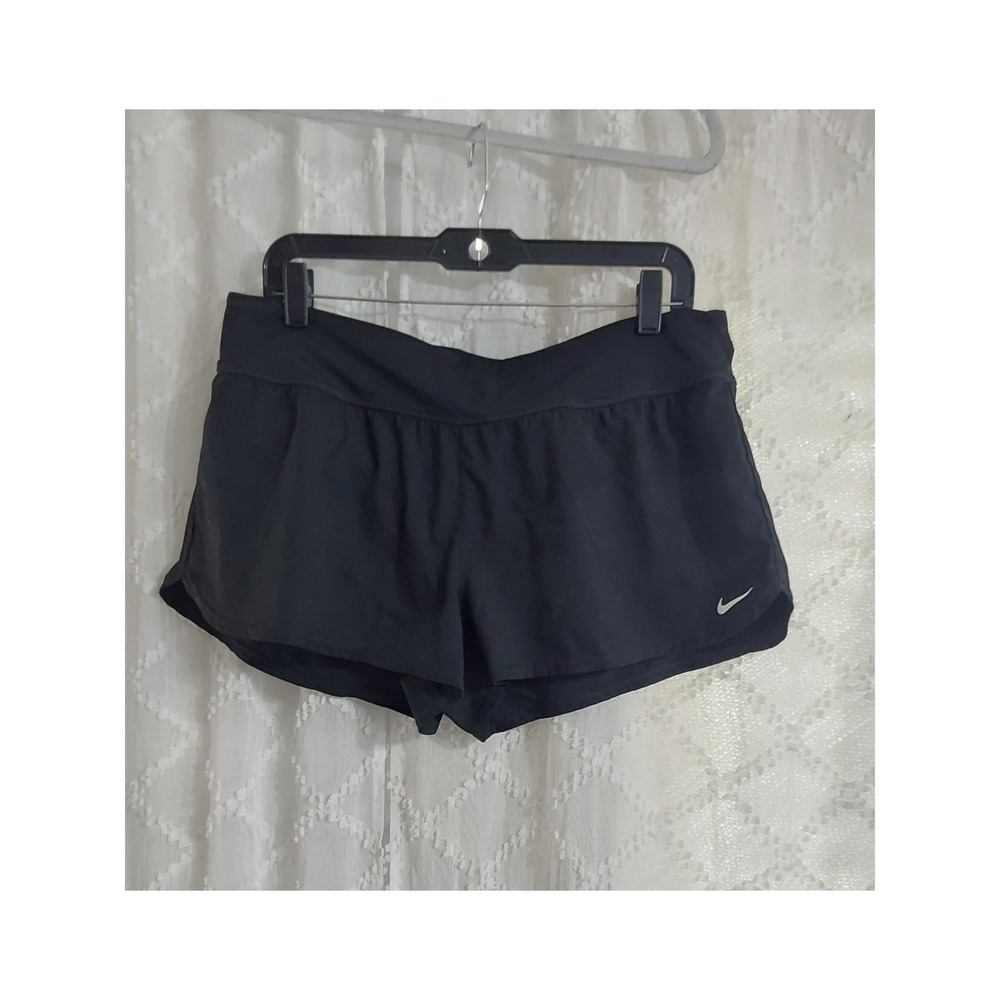 Nike Fit Dry Womens Running Shorts Black Wide Waistband Size Large L 12-14